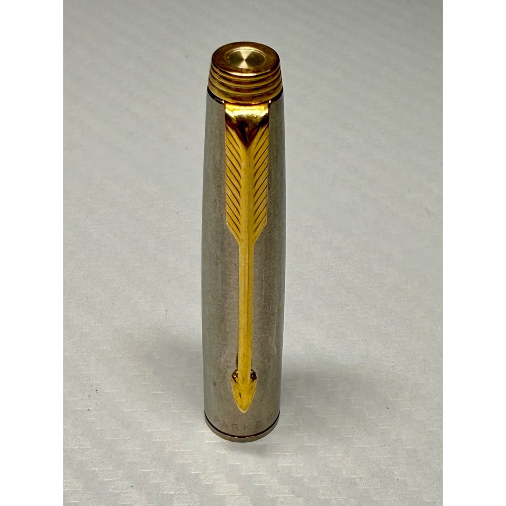 Parker 75 Pen Cap Vintage Brushed Stainless Gold Trim Arrow Clip PE-8957-1 - Picture 1 of 9